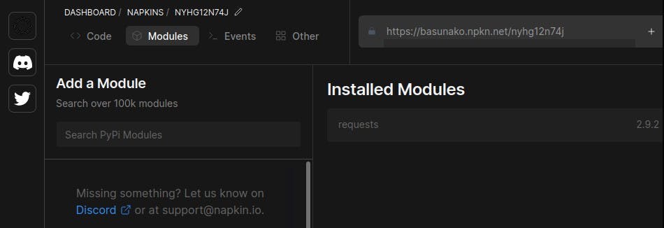 Installing a Python module to Napkin